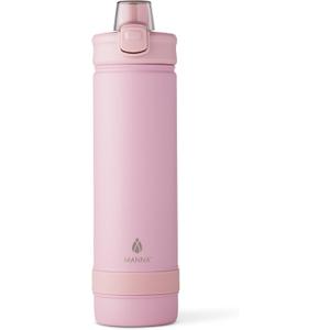 Manna Push Stainless Steel Bottle with Push-open Locking Lid and Sipping Spout - 26 Oz - Rose Powder Coat