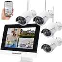 Wireless Security Camera System with 10.1" Monitor, 4PCS 3MP/2K HD Cameras | 2-Way Audio | Local & Remote View | Night Vision Motion Detection | IP66 Home Business Surveillance Kit (NO HDD)