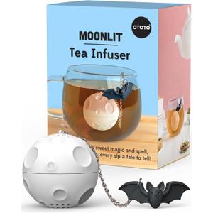 NEW - OTOTO Moonlit Spooky Tea Strainer - Loose Leaf Tea Steeper, Tea Infuser for Loose Leaf Tea, Tea Diffusers, Tea Accessories, Tea Gothic Gifts, Cute Goth Kitchen Bat Halloween Accessories (White)