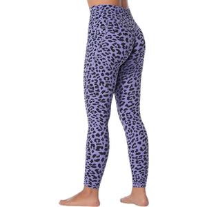 Sunzfly Invisible Butt Scrunch Workout Leggings with Pockets for Women, No Front Seam Gym Yoga Pants with Tummy Control (Small, Leopard Periwinkle)