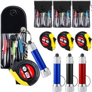 Jutom 90 Pcs Mini Tape Measure Keychain Screwdriver LED Light Keychain Bulk Men Adult Tool Party Gifts Prize for Man Father's Day Housewarming Gifts Adult Useful Tool Favors (Blue,Black,Red)