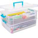 TERGOO 2 Layer Plastic Storage Containers with Lids, Multipurpose Clear Stack & Carry Box, Portable Craft Organizers and Storage Bin for Organizing Art & Craft, Sewing, Makeup, Nail Supplies (Blue)