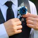 Lookein Set of 2 Navy Blue Wedding Boutonniere for Men Artificial Flowers Wedding Groom Groomsmen Boutonniere for Wedding Ceremony Anniversary Formal Dinner Party