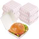 Restaurantware 2.8 x 2.8 x 2 Inch Mini Burger Boxes 100 Clamshell Food Containers - Hinged Lid Striped Pink And White Paper Take Out Boxes Serve Sliders Or Finger Foods