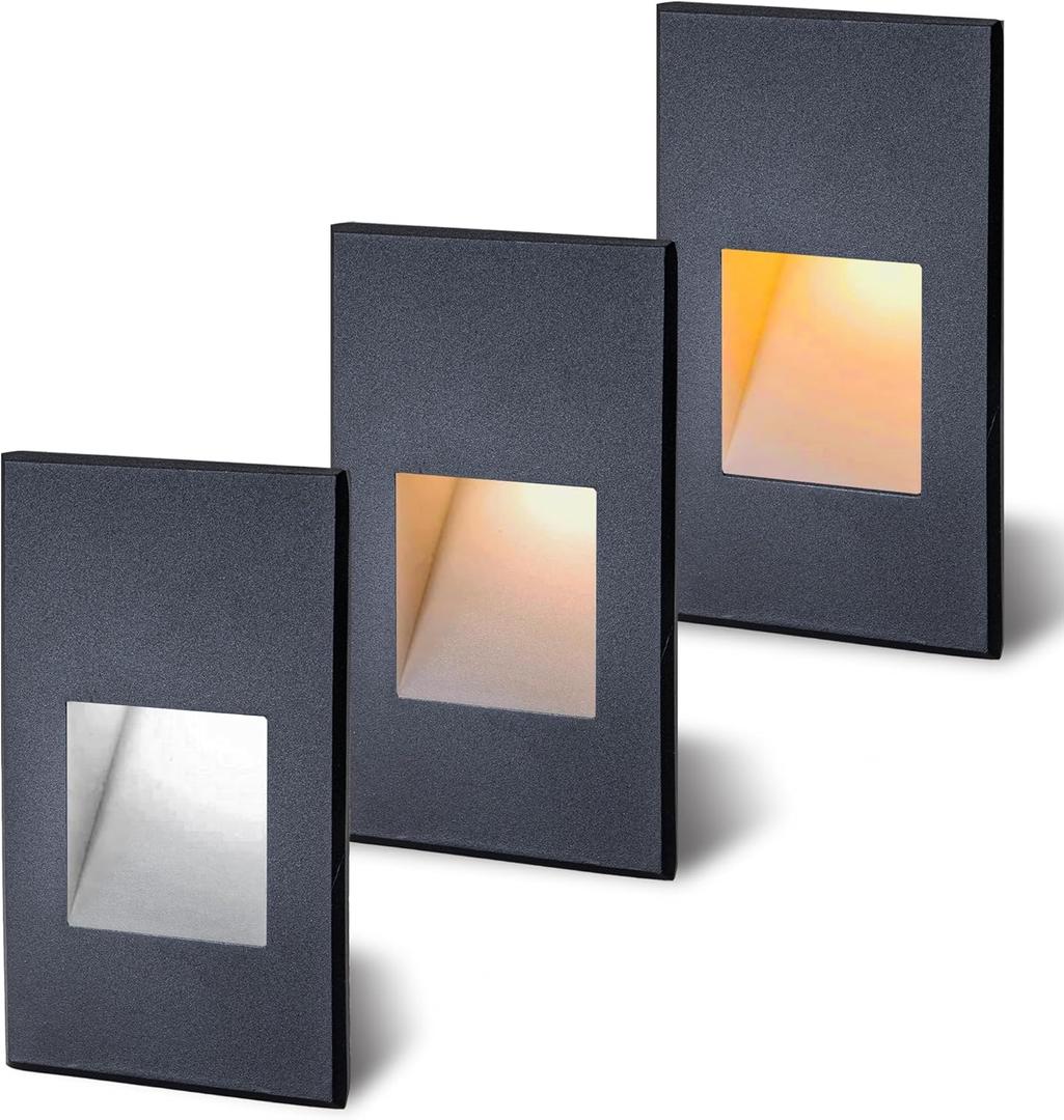 AXOTEXE Vertical LED Step Light, Indoor/Outdoor Stair Light, 3 CCT Color Selectable 3000K, 4000K, 5000K, 60 Lumens, IP66 Rated for Outdoor and Damp Locations, Black, 3 Pack