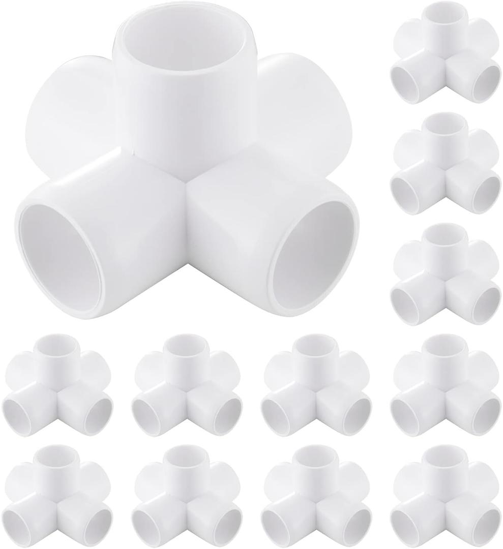 12 Pack 3/4 inch PVC Pipe Fittings, PVC 5-way Fitting Connectors, Used for Building Furniture, Furniture Grade, White