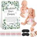 Lineshading 6Pcs Baby Shower Diaper Changing Game Supplies Including Baby Dolls Blindfold Diapers Wooden Sign Changing Race Game Party Favor(Leaves,Green)