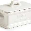 Zoeeker Butter Dish with Lid, Ceramic Butter Dish for Countertop Butter Holder Container Large Butter Keeper for East West Coast Butter, Mother's Day Kitchen Decor, White