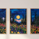 HLNIUC Mystical Midnight Moon Framed Wall Art Set, Abstract Wildflower Mountain Canvas Wall Decor, Forest Nature Wall Painting, Floral Landscape Art Print for Living Room, Bedroom, Office  24"x36"x3