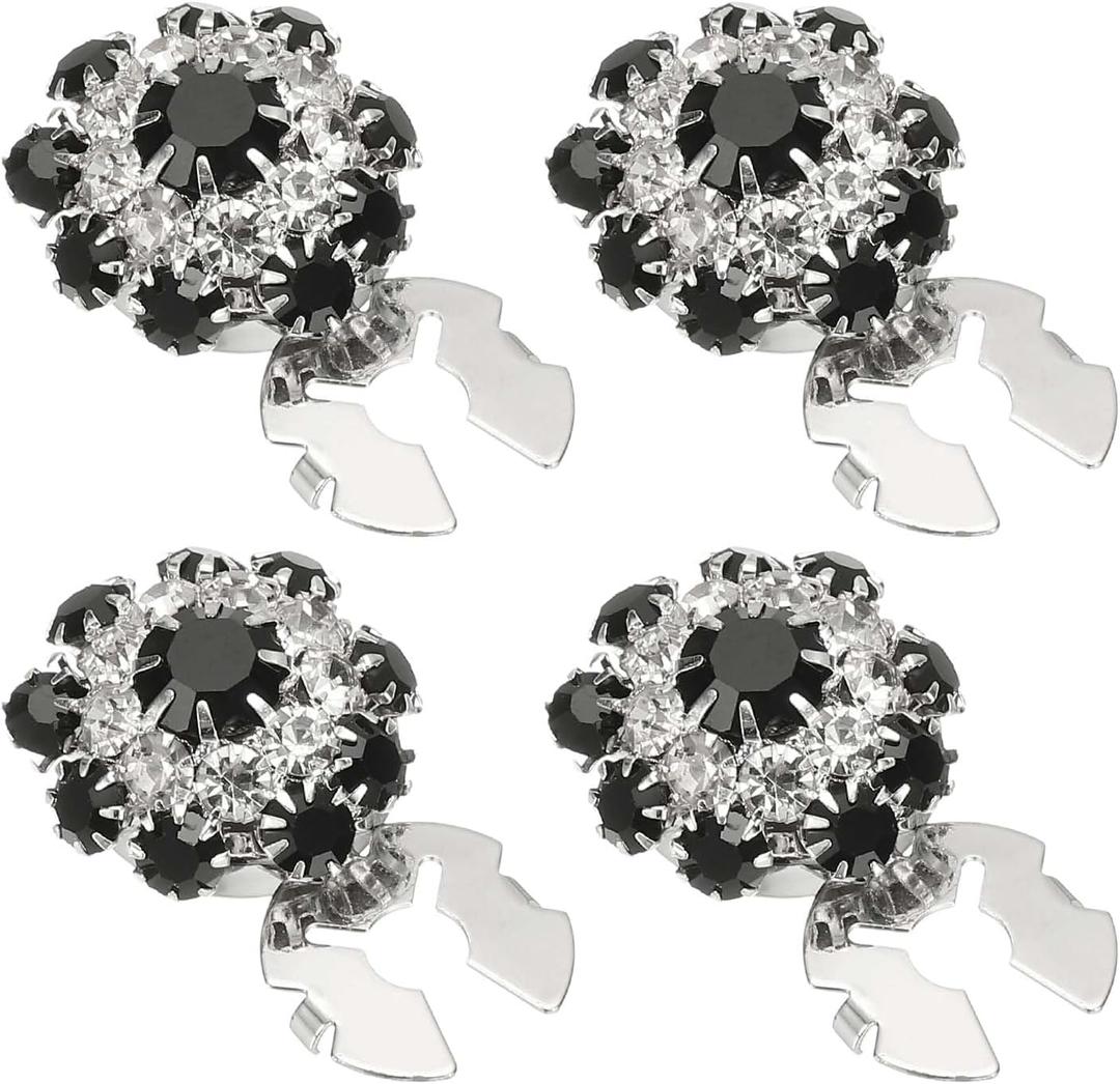 PATIKIL 4 Pcs Rhinestone Button Covers, 17.5mm 11/16" Decorative Buttons Clips Detachable Sewing Kit Replacement for Women Men DIY Crafts Holiday Decor Dress Accessories, Silver Black