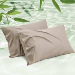 Bedsure Pillow Cases Queen, Cooling Pillow Cases, Rayon Derived from Bamboo Simply Taupe Pillowcases Queen Size Set of 2, Soft & Breathable Bedding Pillow Covers with Envelope Closure, 20x30 Inches