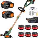 13-Inch String Trimmer Cordless,(2 x 21V 5.0Ah Batteries & Charger), 2 in 1 Trimmer & Edger, Electric Weed Wacker with Auto Rope Spool Feed, 6 Pcs 4M Spool Line for Yard, Garden, Green