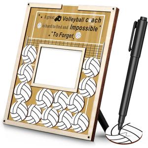 Yuntau Coach Gifts for Volleyball Picture Frame with Wood Ball Chips Signature Pen Gift for Volleyball Coach Appreciation Ball Plate Plaque Present for Coaches Team Birthday Thank You Gift Idea