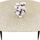 LIBERECOO Oval Fitted Vinyl Tablecloth with Flannel Backing - Fits 48 x 68 Inch Oval Table - Rope Weaving - Elastic Edged for Secure Fit, Waterproof Wipeable Table Cover