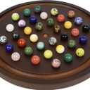 Large Solitaire Game Handmade Solid Wooden Marble Board Game Set with 36 Natural Marble Marbles Classic Thick Round Board Games for Adults Game Night (Walnut, Medium)