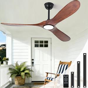52 Inch Ceiling Fans with Lights and Remote, Modern Wood Outdoor Ceiling Fan with Light, 3 Blade Propeller Indoor Ceiling Fan for Farmhouse Patios Living Room Bedroom Gazebo (Walnut)