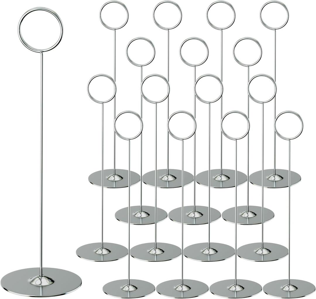 ERYTLLY 16PK Place Card Holders 8 Inch Table Number Holders Table Card Holders Steel Card Holders for Birthdays,Weddings,Photos, Food Signs, Memo Notes, Restaurants (Silver)