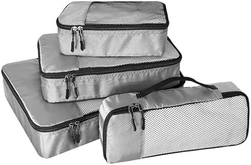 WTREE 4-Piece Packing Cubes Travel Accessories Set for Suitcases - Luggage Organizer Bags with Double Zipper - Mesh Top - Small/Medium/Large/Slim - Grey