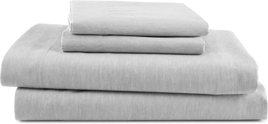 4 Piece Full Bed Sheets Set | Full Bed Sheets  Light Weight, Soft Breathable Sheets | Brushed Cotton Rich Blend | Secure-Fit, Wrinkle Resistant, Durable, Easy Care Bed Sheets | Comfy Sheets | Grey (Heathered Grey)
