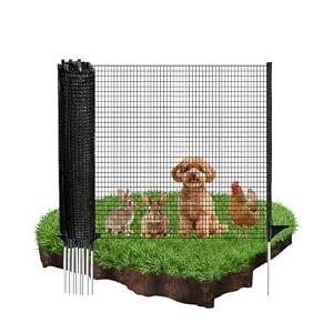 TITECK Temporary Fence with Posts, 4'x82' Plastic Fencing Garden Fence Animals Barrier with Fiberglass Stake Windbreak Rope, Portable Snow Fences, Fencing for Dogs Outdoors Backyard (Black)