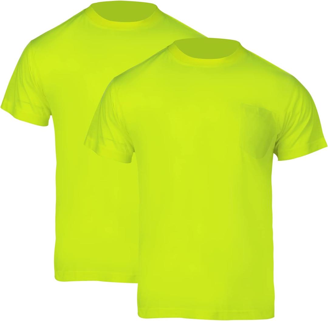 Men's High-Visibility T-Shirts 2 Pack,Lightweight Short-Sleeve Pocket Shirts for Men Color Enhanced (Yellow, XXL)