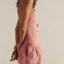 yoeasy Women's Sleeveless Deep V Neck Shorts Denim Romper Spaghetti Strap Tie Backless Ruffle Jean Overalls (Pink, S)