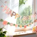 Felt Happy Birthday Banner, with Handmade Felt Flower Garland, Flower Party Decorations, Pre-Strung Birthday Decorations for Girls Women Mom, Floral Birthday Party Decor