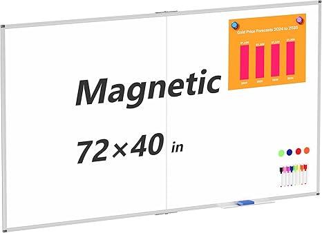 Magnetic Whiteboard Dry Erase Board for Wall, 72" X 40" Hanging Wall-Mounted White Board, Silver Aluminium Frame