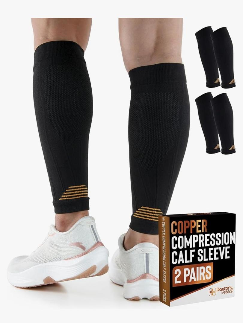 Doctor's Select 2 Pairs Copper Calf Compression Sleeve - Leg Compression Sleeves for Women & Men, Shin Splint Relief
