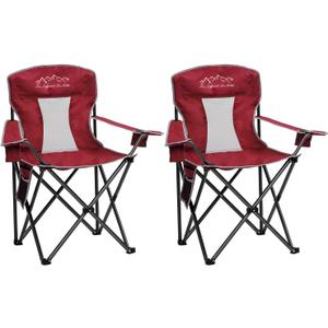 2PCS Mesh Folding Camping Chairs, Oversized Portable Outdoor Chairs, Weight Capacity 325 lbs with Cup Holder, Storage Pocket, Carry Bag Red