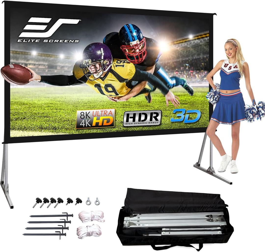 Elite Screens Yard Master 2, 75-inch Outdoor Projector Screen with Stand 16:9, 8K 4K Ultra HD 3D Fast Folding Portable Movie Theater Indoor Foldable Snap On 75 Front Projection | OMS75H2