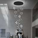 Modern LED Chandelier for High Ceilings Fandelier Hallway Stairwell Spiral Chandelier 16 Ring Black