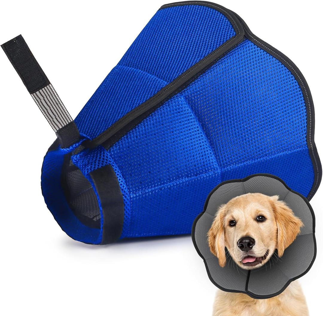 Hard & Heavy Plastic Dog Cone Collar Alternative for Lab Golden GSD (Small&Medium Sized), Adjustable Elizabethan Protective Cone for Healing, Comfortable Pet Recovery Collar Cone of Shame Anti-Lick (L(Neck Girth:13.78"-17.9"), Blue&Grey)