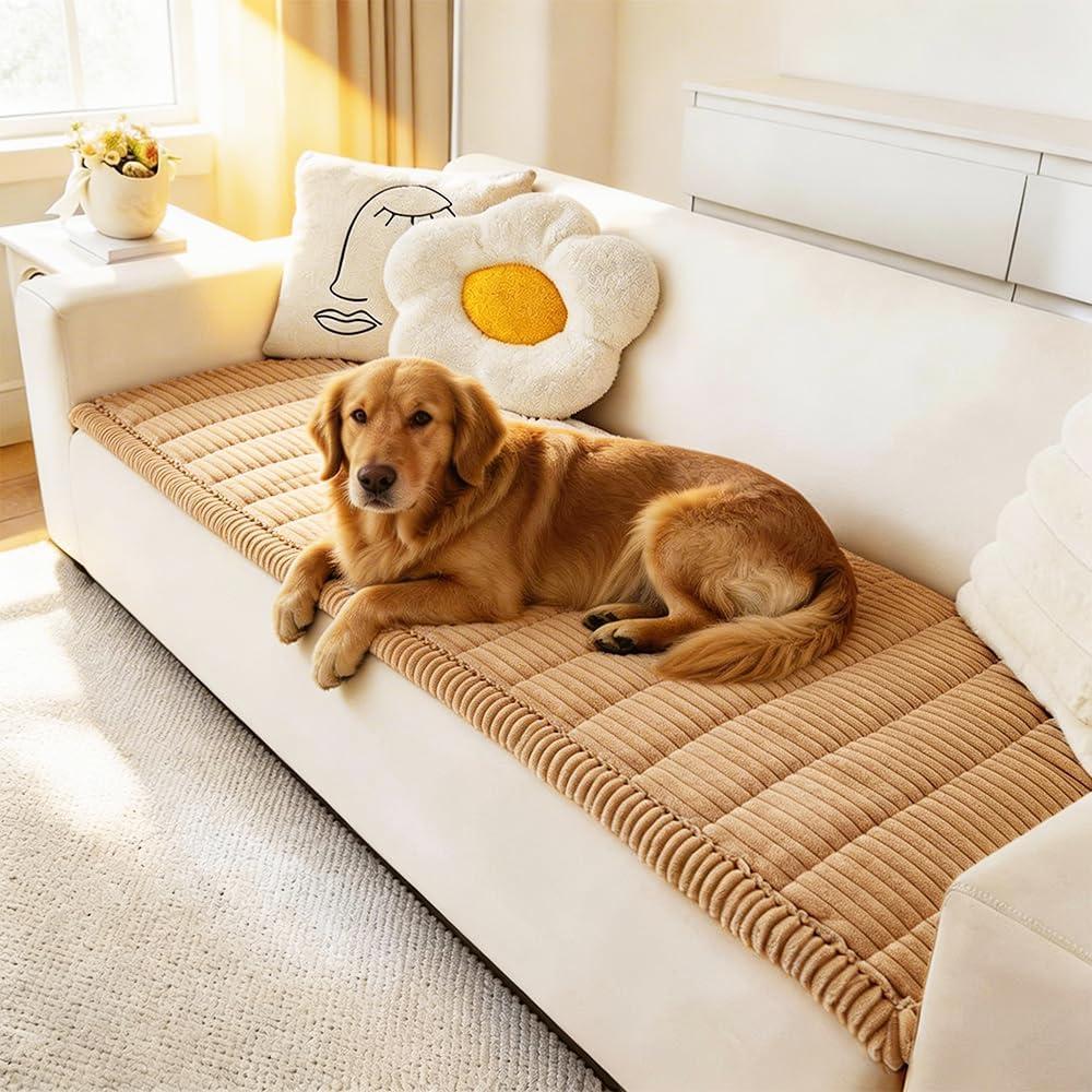 Couch Cover for Dogs Washable, Fuzzy Pet Couch Covers for 3 Cushion Sofa Pet Friendly, Non Slip Sofa Cover (Light Brown, 27.6" x 59"/70 x 150cm)