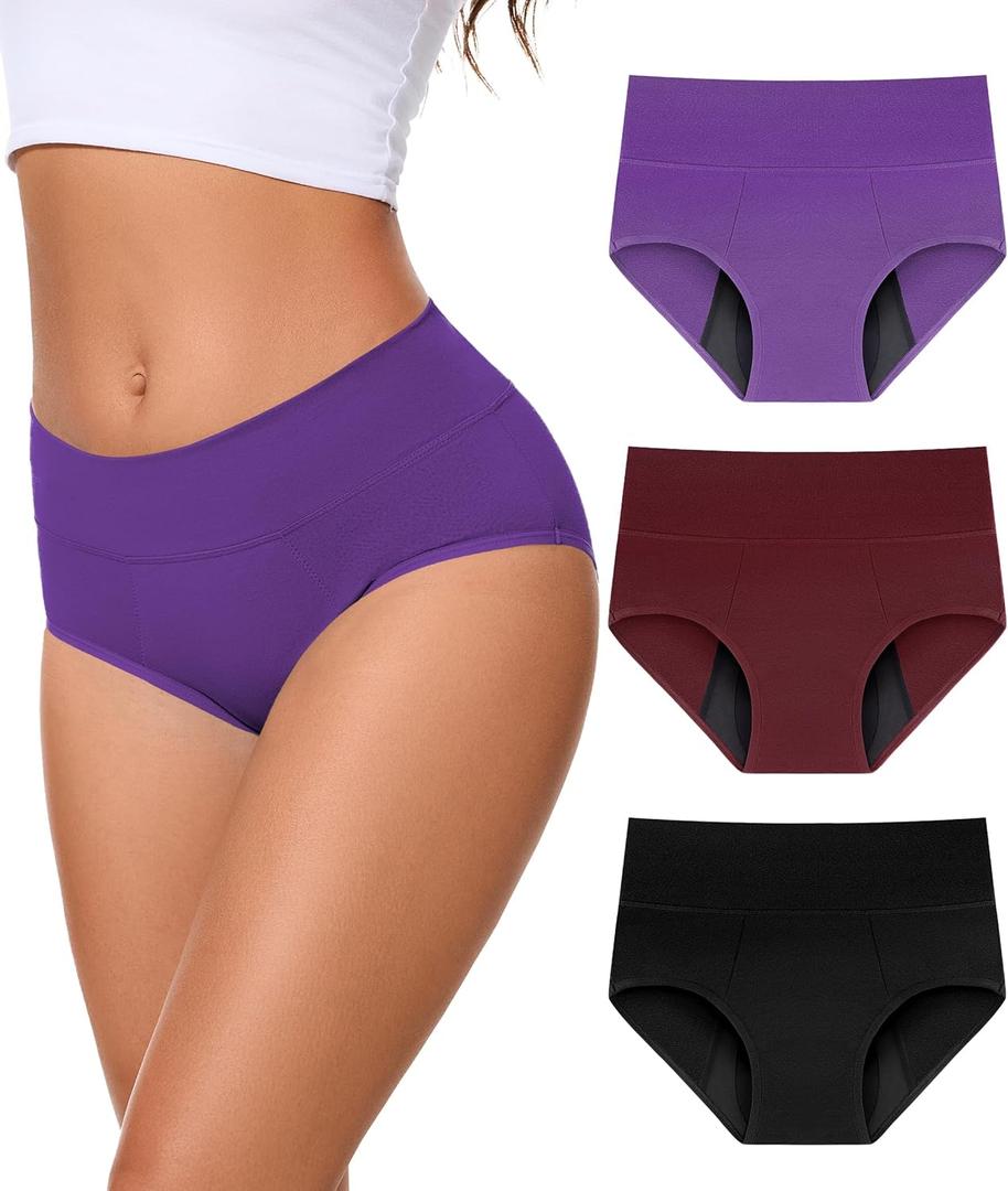 Incontinence Underwear for Women, 100ML Period High Waisted Leakproof Washable Protective Briefs for Postpartum Bladder Leak Cotton, 3 Pack (Multicolor02, Large)