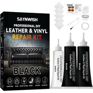 Leather Repair Kit - Restores Faux,Vinyl,Artificial and Real Leather,Sofa,Jacket,Car Seats and Purse.Professional Results,Repairs Burn Holes,Scratches,Tears (Black)
