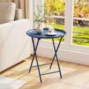 Garden 4 you Folding TV Tray Table, Metal Round Side Table, Blue Dinner Table with Metal Frame, Modern Outdoor Tray Table for Living Room, Bedroom, Patio & Small Spaces, 2 Packs, 2 PCS