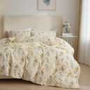 Garden Style Yellow Floral Comforter Set Twin XL Chic Flower Leaves Printed Girls Floral Bedding Set Fluffy Soft Microfiber Twin XL Comforter with 2 Pillowcases Vintage Floral Botanical Comforter Set