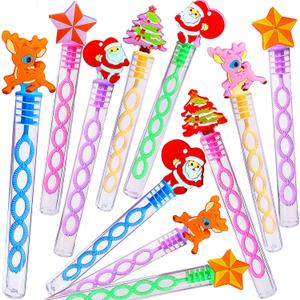 24 Packs Mini Bulk Christmas Santa Claus Tree Deer Snowman Snowflake Theme Bubble Wands for Party Supplies