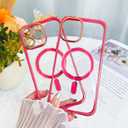 Fiyart Designed for iPhone 16 Pro Case,Compatible with MagSafe Plating Removable Lens Cover Clear Magnetic Shockproof Phone Bumper for Women Girls 6.3"-Hot Pink