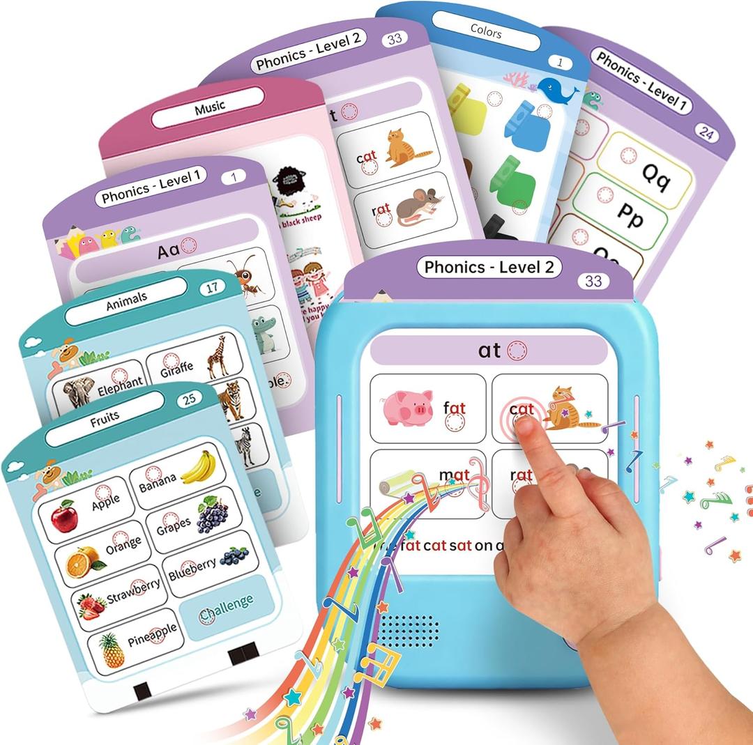 QuTZ Talking Flash Cards, Phonics Flash Cards, Learn to Read with 166 Pages, 29+ Themes, 800+ Words & Fun Facts, 700+ Interactive Games, Toddler Learning Toys for 2-6 Year Old (Blue)