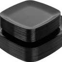PULOTE 60PCS Black Square Plastic Plates Disposable - Include 30 Dinner and 30 Dessert Plates,Ideal for Party&Graduation