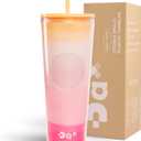 DA 24oz Plastic Tumbler With Lid And Straw, Double Wall Design, Leak Resistant Reusable Travel Cup For Iced Coffee And Smoothies (Layered Pink)