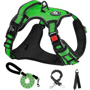 NESTROAD Dog Harness, Adjustable Oxford Harness with Leash, Reflective No-Choke Pet Vest with Easy Control Handle (M, Fluorescent Green) (Mneck 13-17" chest 17-25")