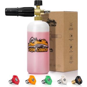 Foam Cannon Kit, 1L Bottle Snow Foam Cannon with 5 Pressure Washer Nozzle Tips, 1/4 Inch Quick Connector, Compatible with Gas Pressure Washers&Electric Pressure Washers (White)