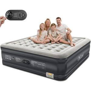OhGeni King Air Mattress Family Choice Award with Built-in Pump,18'' Comfortable Blow Up Colchones Inflables Mattress for Home,Guests, Portable Air Bed for Adults, Airbed Supports Up to 700 lbs, Black