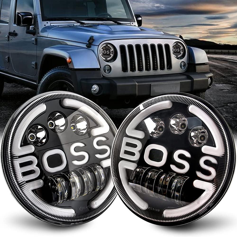 7 Inch LED Headlight Round, 160W 500% Angel Eye Halo Anti-glare High/Low Sealed Beam DRL Amber Turn Signal Light Compatible with Jeep Wrangler CJ JK LJ H1 H2 Hummer H1 H2 (2PCS)