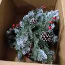 Decoway 4ft Christmas Tree Pre-Lit Artificial Mini Trees with Gold Pot Base, Flocked Snow 70 Warm White Led Lights Pine Cones Red Berries, for Entrances, Home Decorations Holiday Decor