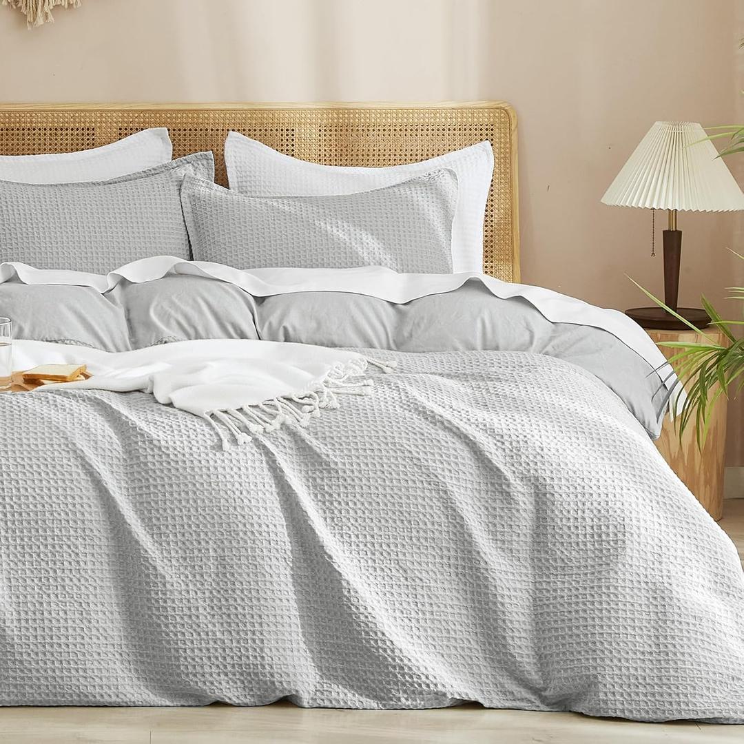 PHF Waffle Weave Duvet Cover Set King Size, No Snagging Ultra Soft Luxury Textured Breathable Comforter Cover for All Season 3pcs, Durable Bedding Duvet Set with 2 Pillow Shams, 104"x90", Light Grey