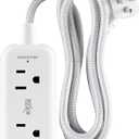 KMC 2-Outlet Mini Surge Protector Power Strip, 1 USB-C & 2 USB-A Ports, 245J Surge Protection, 5ft Braided Cord, 3-Prong Low-Profile Flat Plug, UL/ETL Certified, White